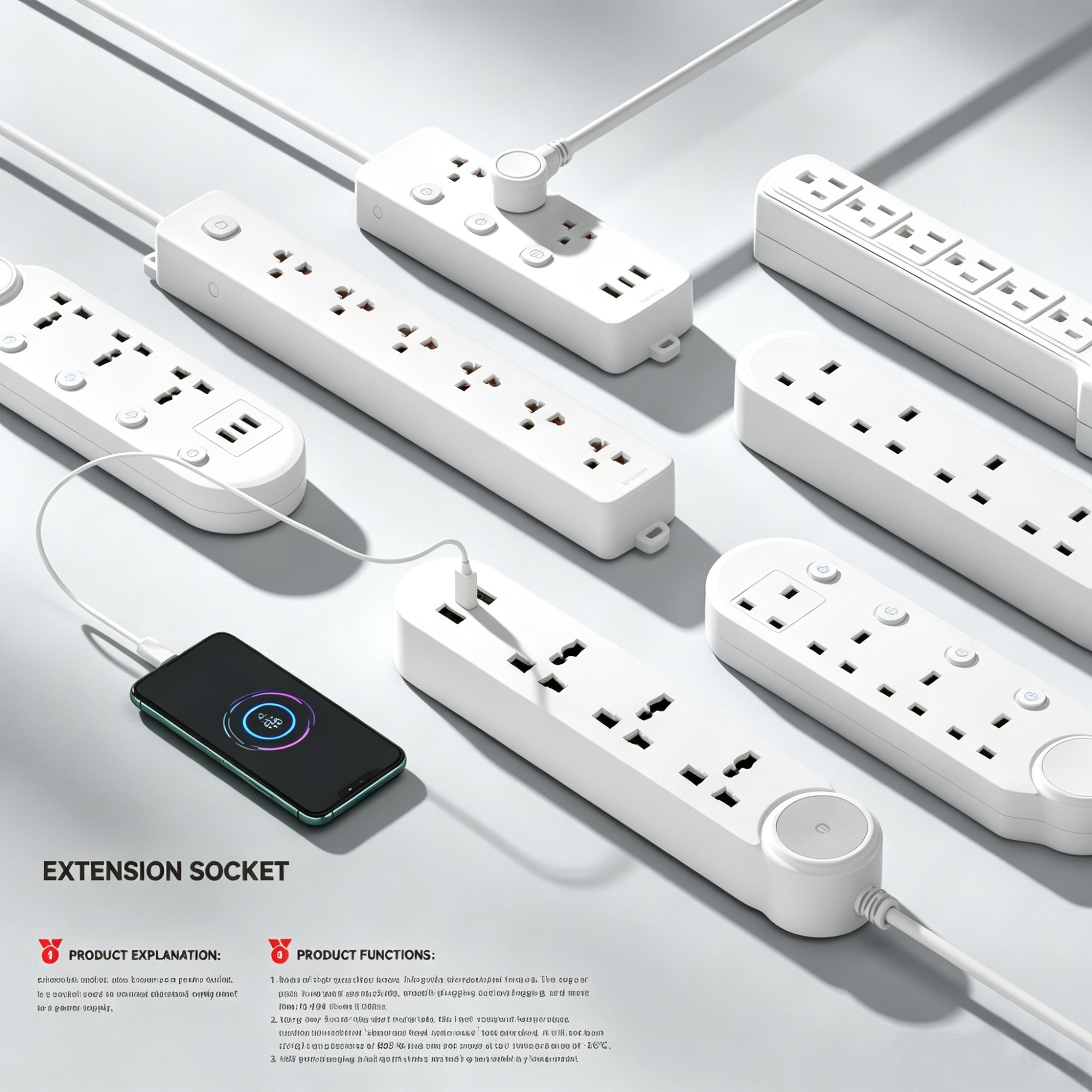 Extension Socket Surge Protection Multi Plug Power Strip with USB Ports - Image 3 Extension Socket Surge Protection Multi Plug Power Strip with USB Ports - Image 3